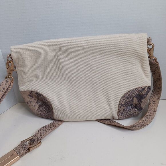 Foly + Corina Women's Crossbody Bag Snake Skin Leather Cream - Picture 2 of 13